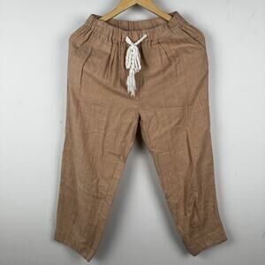 Free People desert heat Tan Linen blend Cropped pull on Pants belted pockets xs